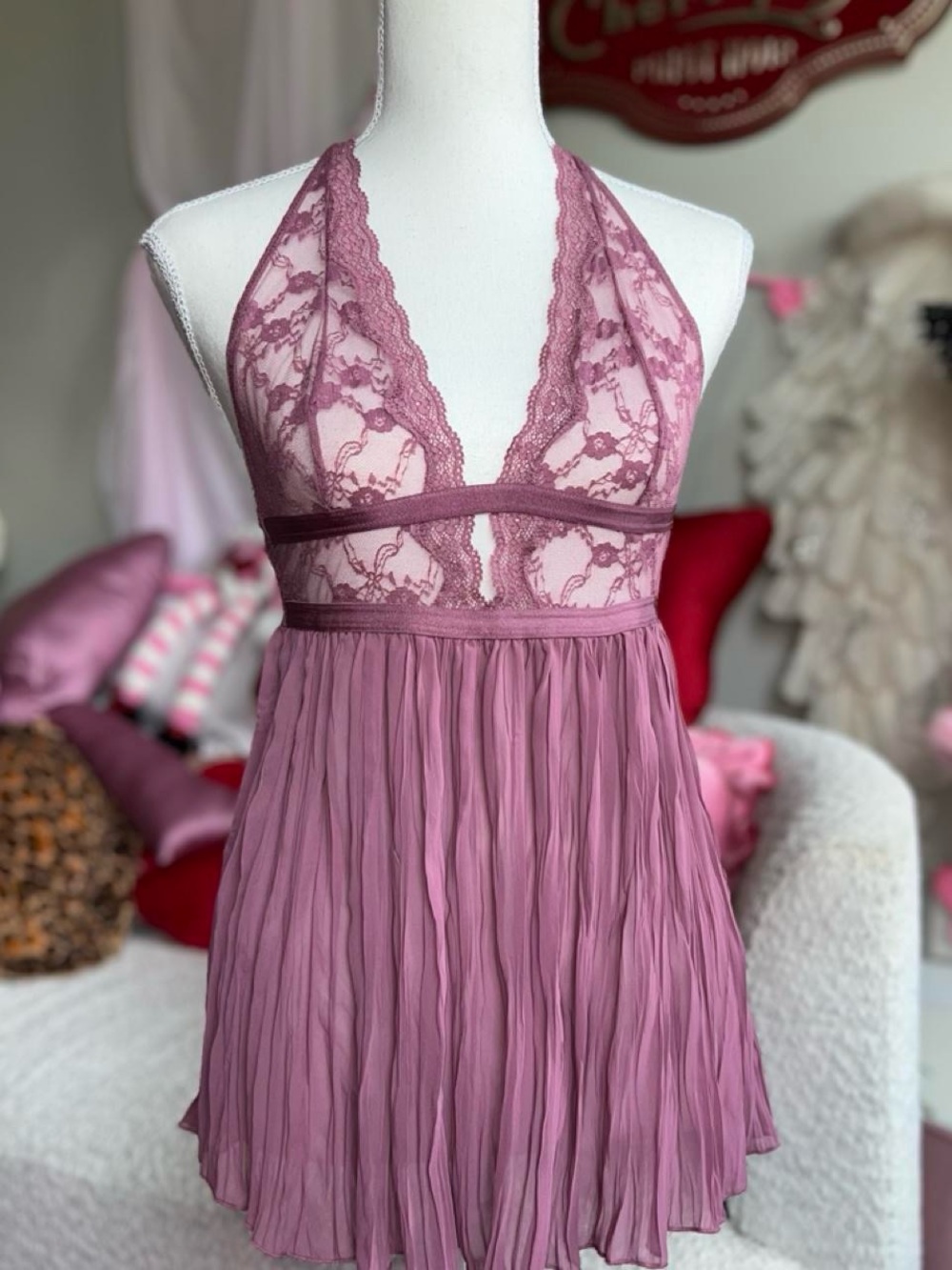 Victoria's Secret Lace Halter Chemise - Dusty Rose